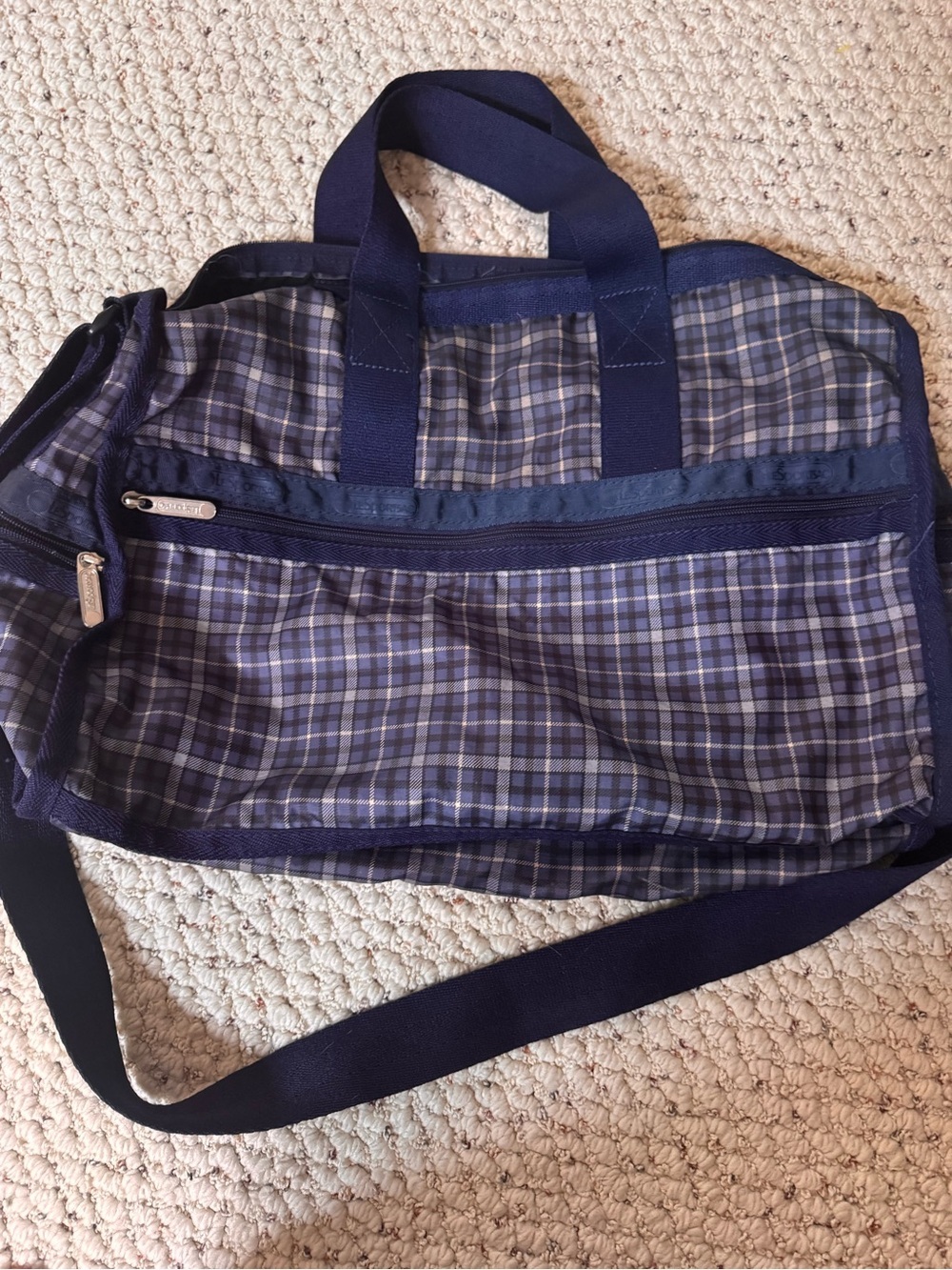 LeSportSac Blue Plaid Duffel Bag - Casual Travel Carryall 0161